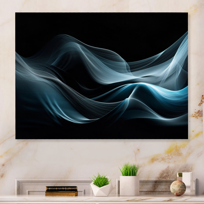 Abstraction contemplative bleue sur fond noir I, H 12 po x l 20 po x P 1 po