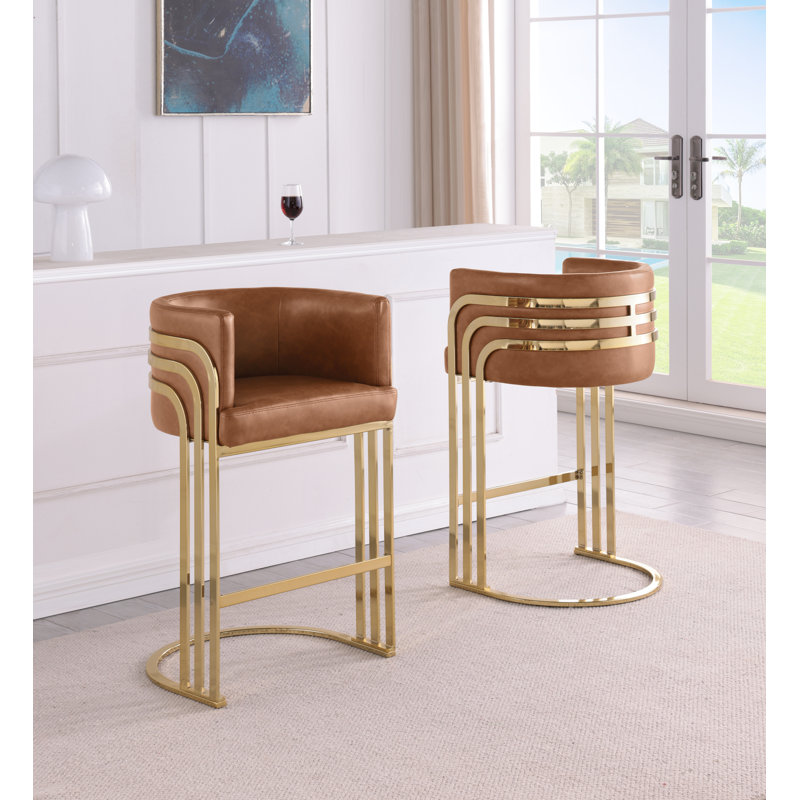 Tabouret de bar Teddy (24 po) et tabourets de bar (29 po) avec structure chromée, Caramel