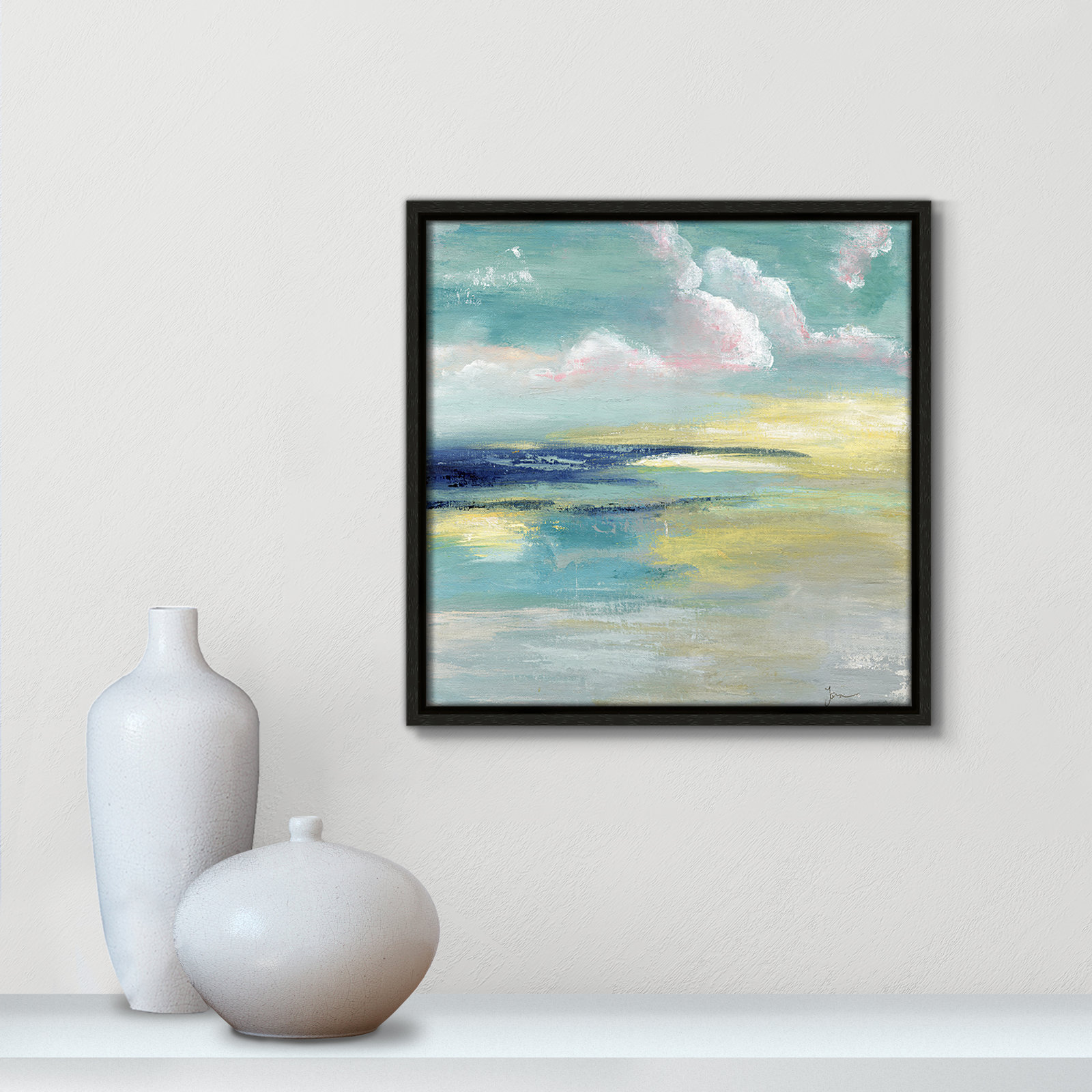 Bertie "Ocean View" Painting by Tava Studios, Espresso Framed Canvas, 13.5" H x 13.5" W x 2" D