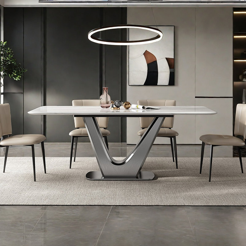 Ensemble de table de salle à manger rectangulaire en faux marbre blanc, H 29,5 po x L 70,8 po x l 35,4 po