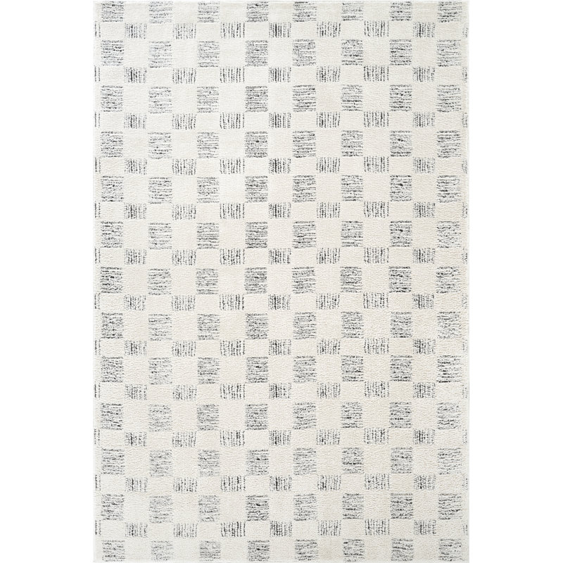 Abani Oliver OLV140A Modern Cream Black Textured Checkered Minimalist Area Rug, Rectangle 7'9" x 10'2"