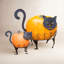 2 Piece Cat Pumpkin Holder Figurine Set