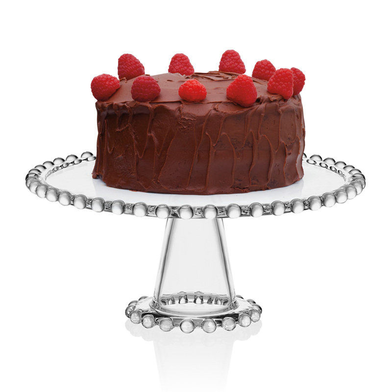 Clear Beaded Glass Pedestal Cake Stand, 10.75 Inch