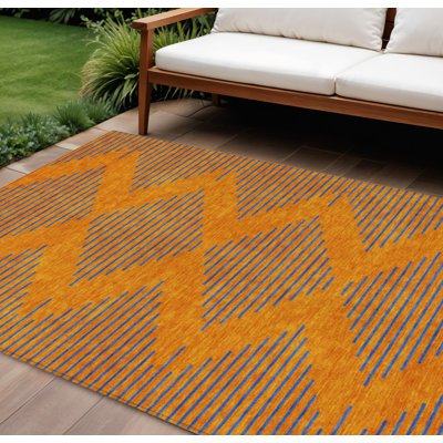 Tapis extérieur lavable à motif géométrique orange et bleu 10 pi x 14 pi