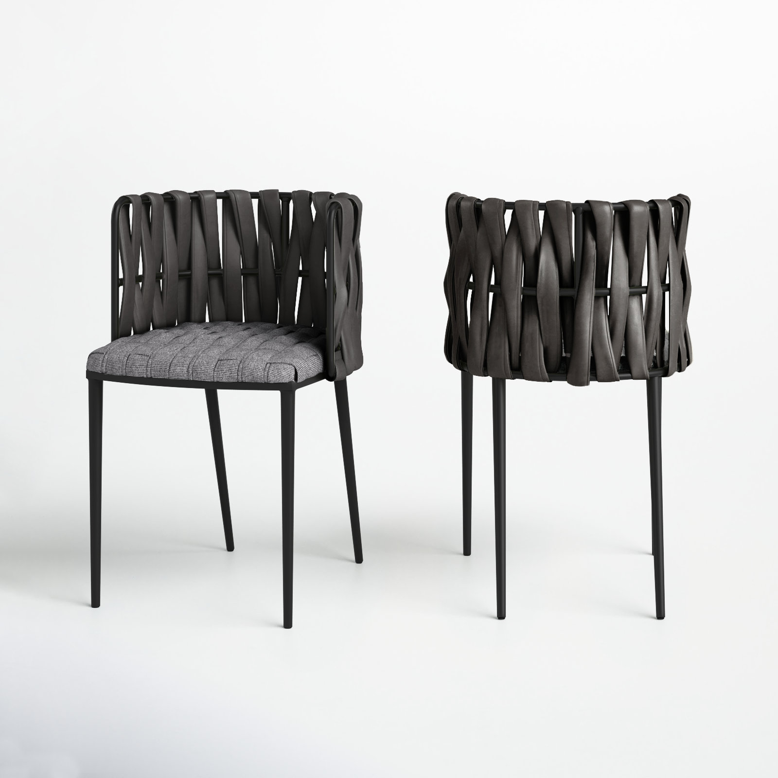 Tyrone Dining Armchair, Gray Faux Leather, Black