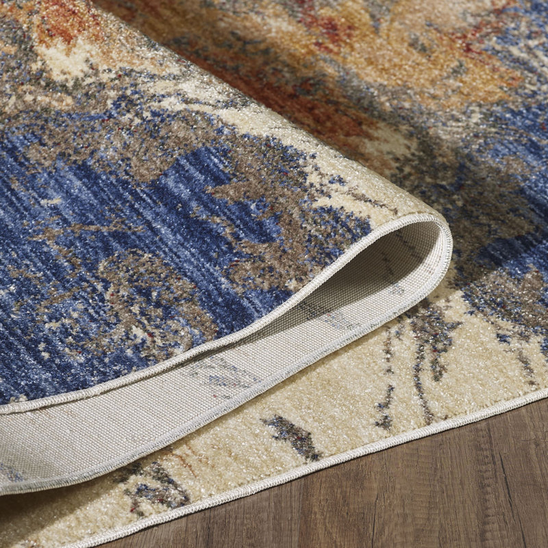 Tapis abstrait bleu / orange / beige Dovidio, Rectangle de 5 pi x 7 pi