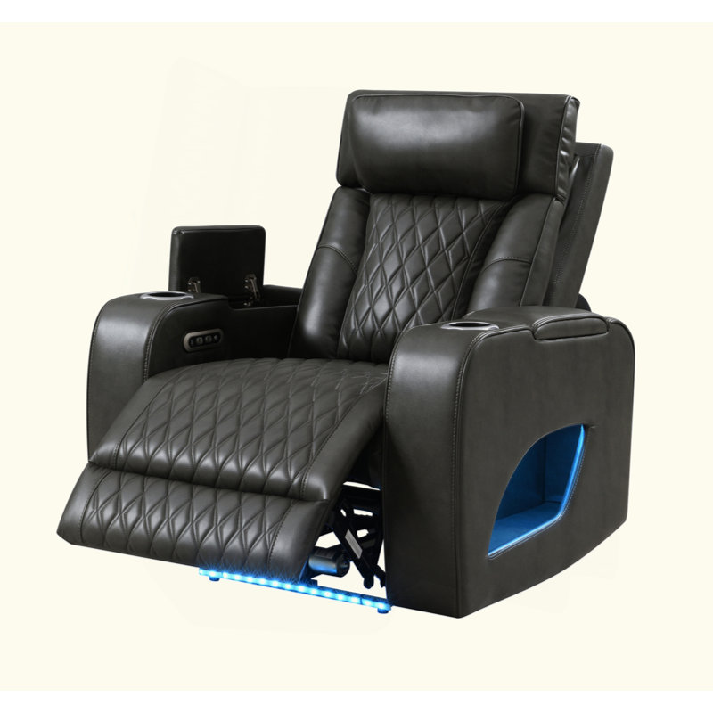 Fauteuil inclinable électrique en cuir synthétique avec repose-tête électrique, USB, chargeur sans fil et DEL