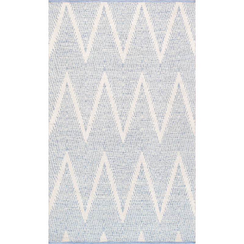 Simplicity Handwoven Cotton Aqua/Ivory Area Rug, Rectangle 4' x 6'