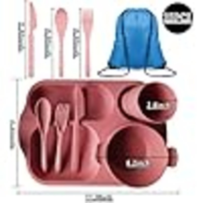 25 pièces ensembles de vaisselle en paille de blé sans BPA assiettes légères réutilisables en bol pour micro-ondes lavable au lave-vaisselle tasse cuillère couteau fourchette vaisselle pour enfants Aldult Home School Office Picnic Travel