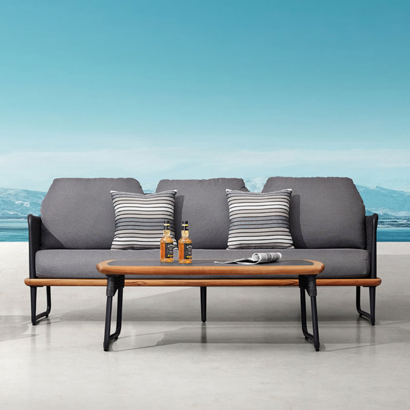  Rodeo 3 - Seater Outdoor Sofa With Gray Cushion, Aluminum Frame Polyester Rope