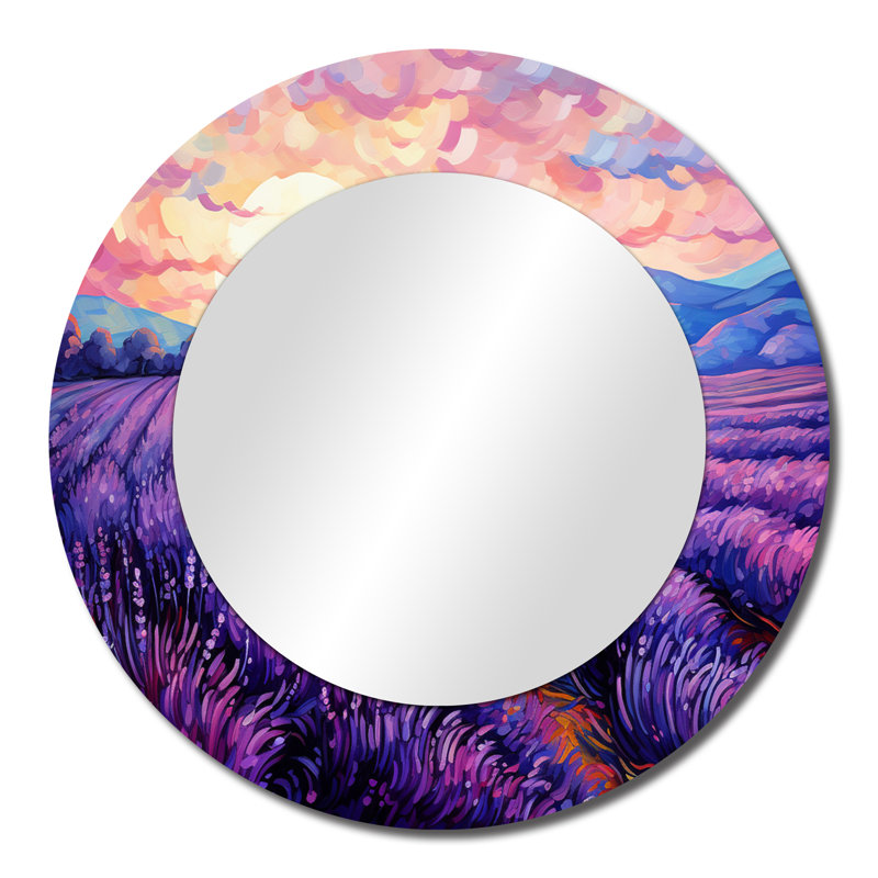 Vangogh Lavender Fields II - miroir Vangogh, miroir mural rond traditionnel unique, impression d'art en métal, 23 po x 23 po