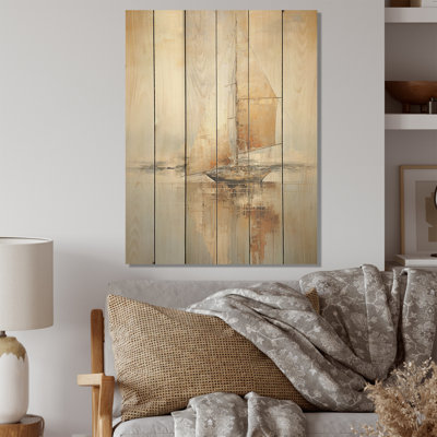 Brume de voile dorée dans la brume matinale - Bateau à voile, art mural sur bois de pin naturel