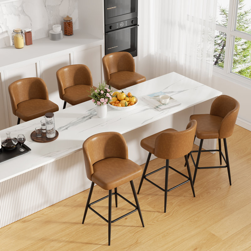 Tabouret de comptoir moderne pivotant rembourré avec structure en métal durable, Caramel