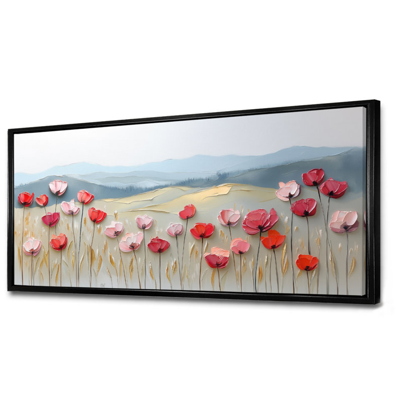 «Red Pink Red Poppies in Mountain Meadows», reproduction d'art sur toile colorée, art mural serein, H 24 po x l 32 po