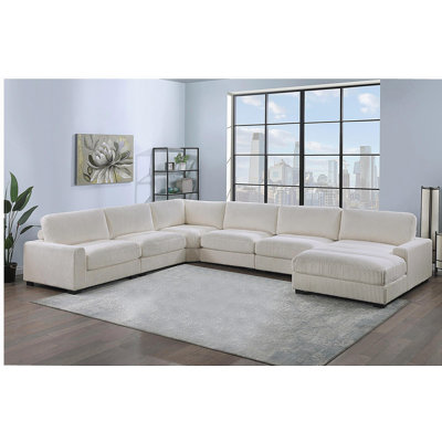 Living Room Furniture Armless Chair Beige Wide-Welt Corduroy 1pc Armless Chair Soft Cushion Wood Legs
