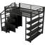 Lit mezzanine en métal avec tablettes de rangement, armoires et garde-robe