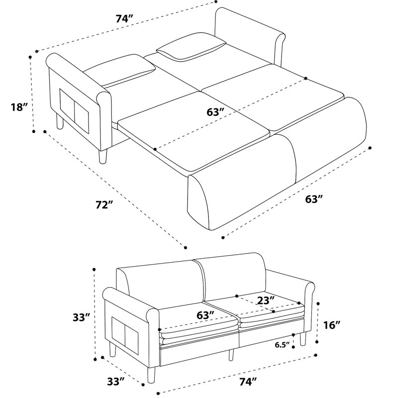 74" Modern Convertible Sleeper Sofa with Storage Pockets, Tannish Gray, Tannish Gray