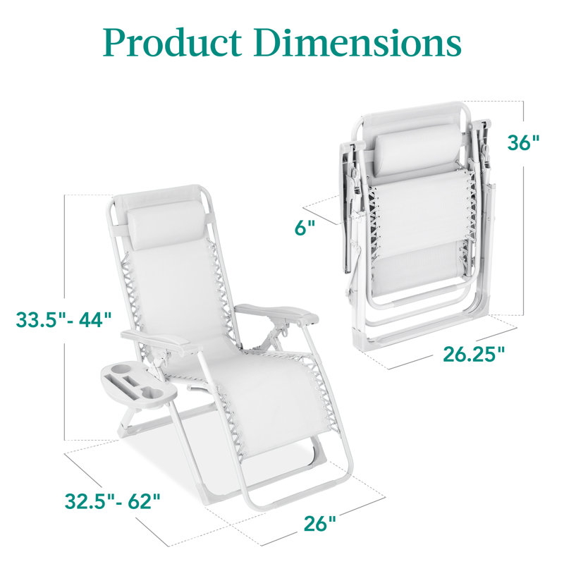 Fauteuil monochromatique à gravité zéro, fauteuil inclinable pliant pour patio avec plateau latéral et appui-tête, Neige