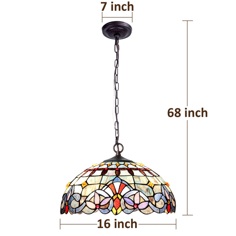 Tiffany Lamp Stained Glass Pendant Lights - 2 Light 16 Inches Wide Victorian Antique Tiffany Style Hanging Lamp for Kitchen Island Counter Dining Room Hallway