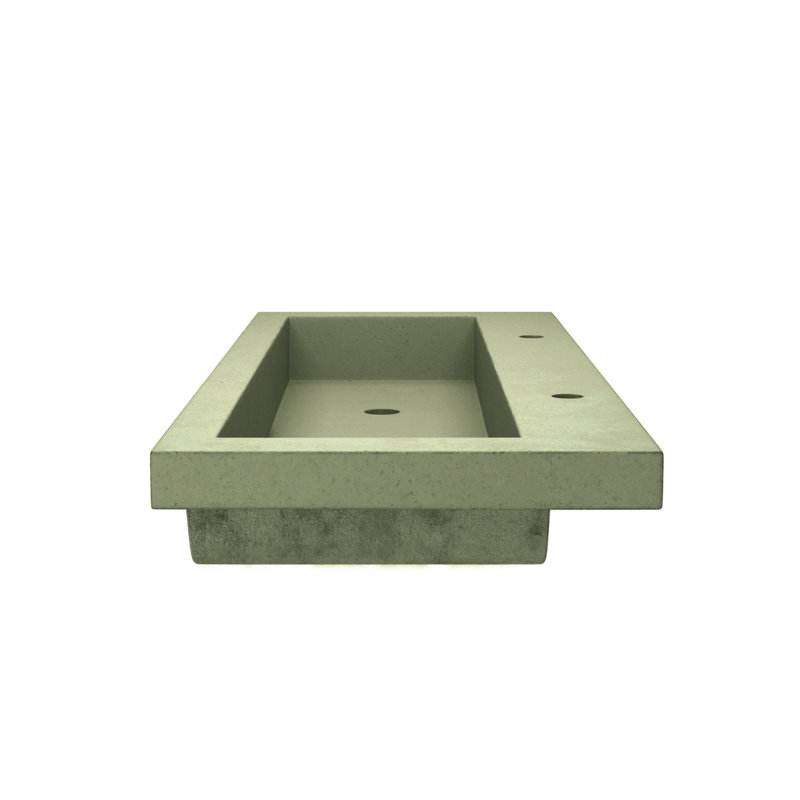 NativeStone Concrete Handmade Rectangular Drop-in Trough Bathroom Sink 48", Two Holes Faucet, Sage