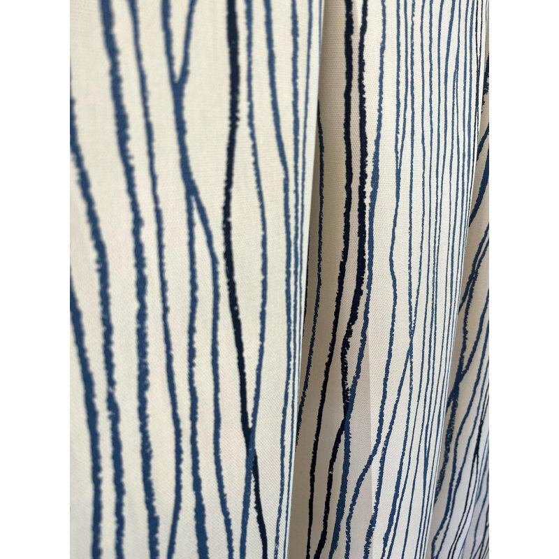 Navy Blue Beige Stripe Curtains, 25'' W x 84'' L