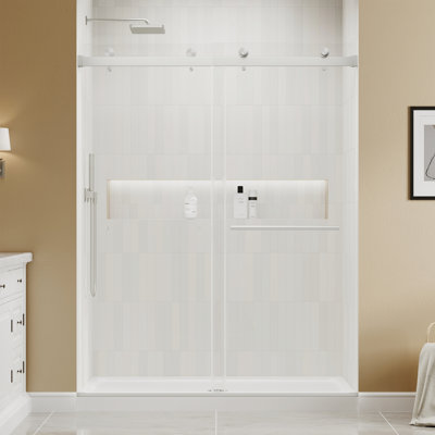 49"-54" W x 78" H Frameless Double Sliding Shower Door in Brushed Nickel with 1/4" Clear Tempered Glass, Nano Coating