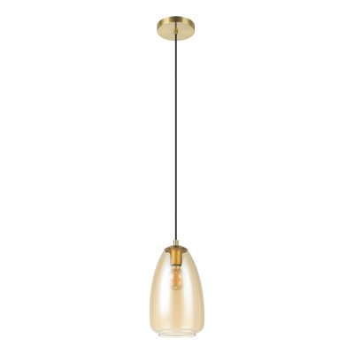 Frodsham 8-inch 1-light Brushed Gold Pendant Light with Metallic Amber Glass Shade
