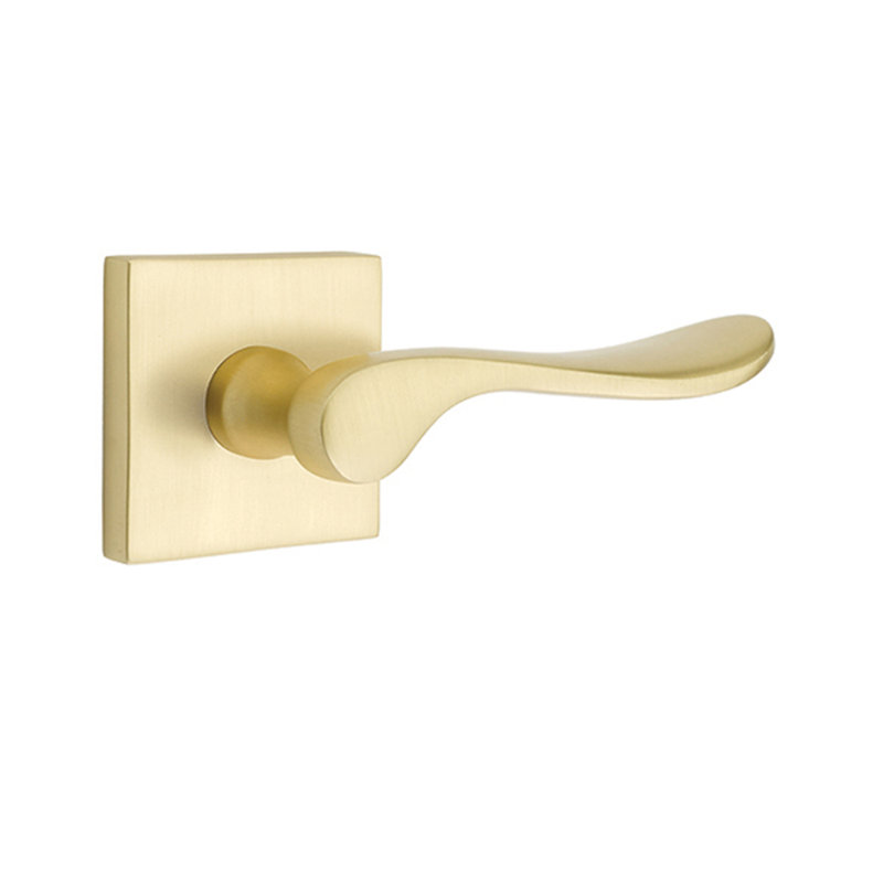 Poignée de porte avec rosette Lucerne, Droite, Laiton satiné
