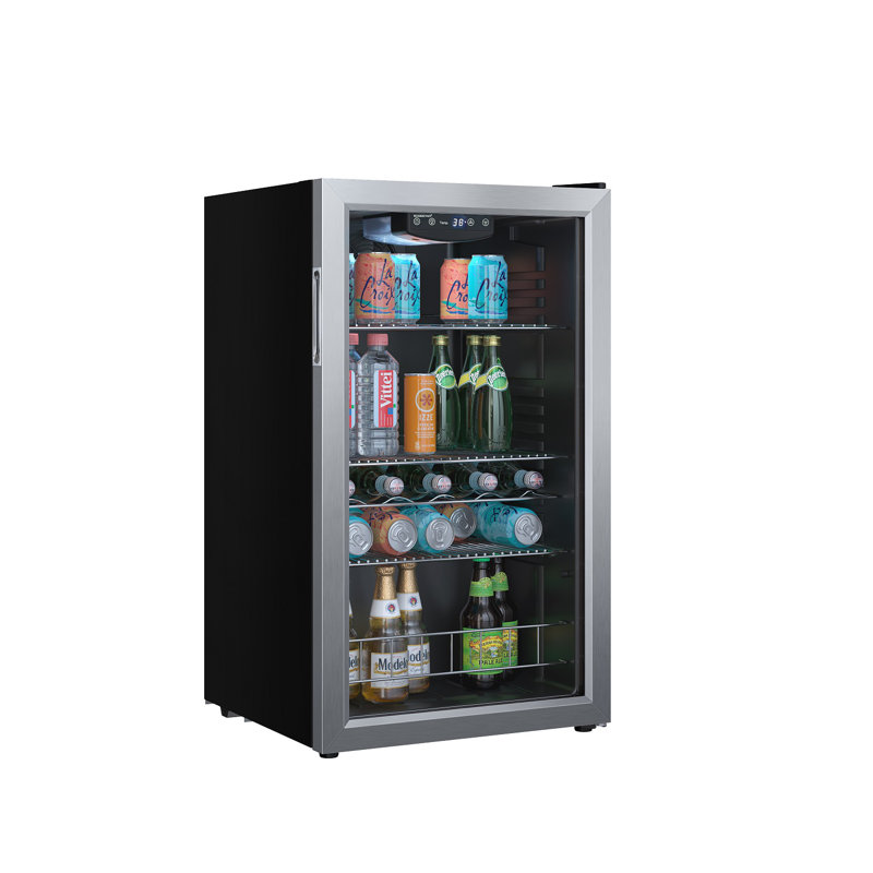 Stainless Steel 105-Can Beverage Cooler with Reversible Glass Door