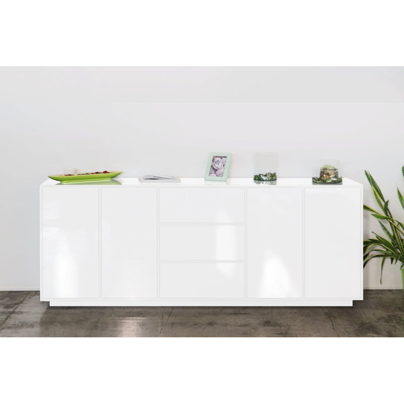 Emina 220cm Sideboard, White Glossy