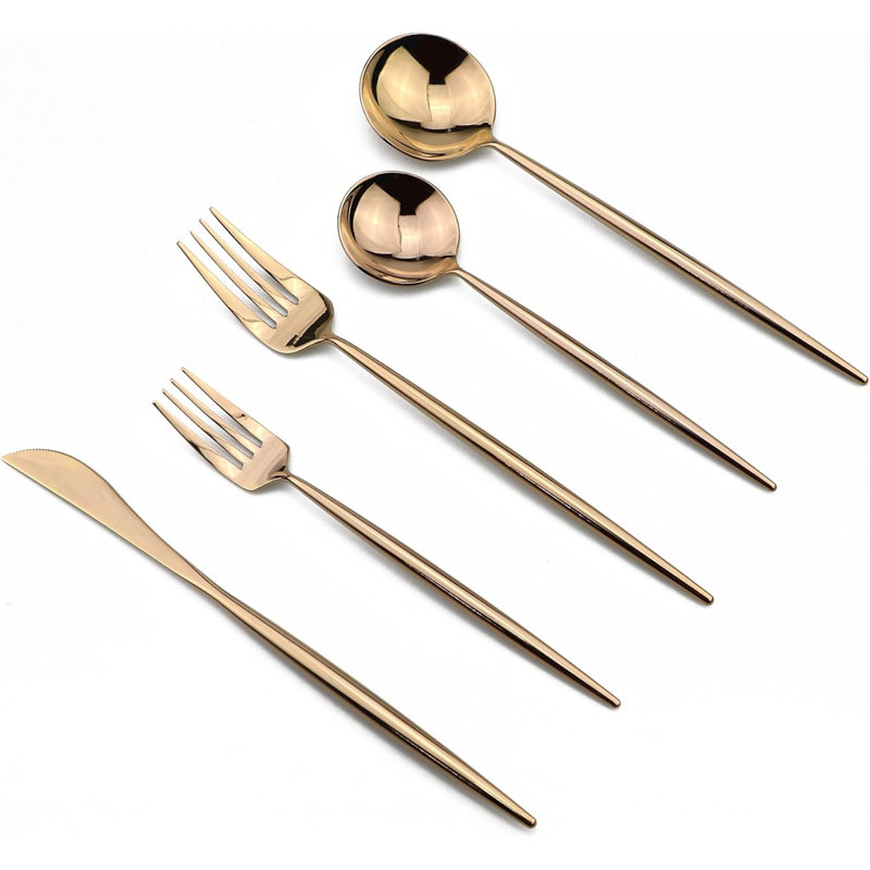 Ensemble de couverts 20 pièces en acier inoxydable avec finition polie miroir, va au lave-vaisselle pour un usage quotidien et des occasions formelles