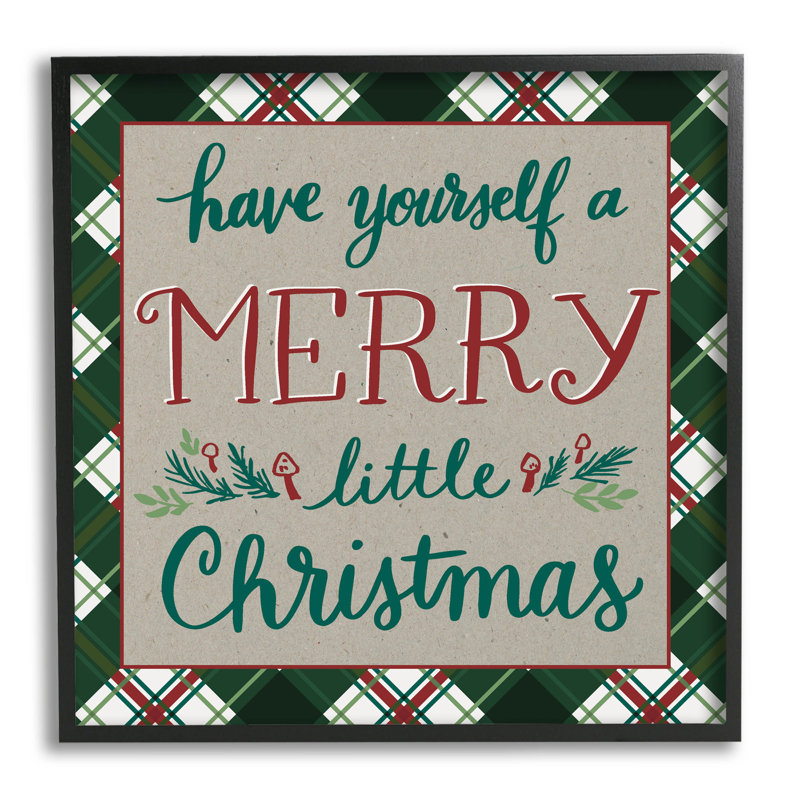 Merry Little Christmas Plaid at-109, H 12 po x l 12 po x P 1,5 po, Giclée encadrée noir minuit