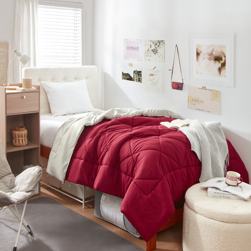Reversible Rose Quartz and Charcoal Gray Microfiber Twin XL Comforter