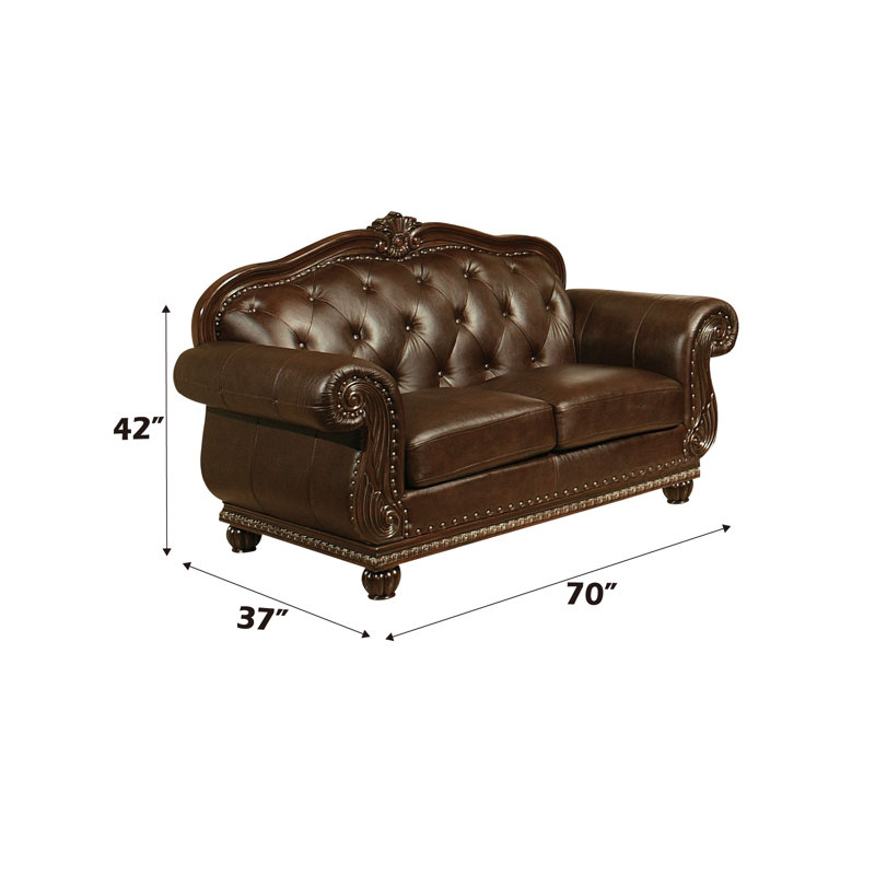 Cawthon Genuine Leather Rolled Arm Sofa, 42" H x 70" W x 37" D