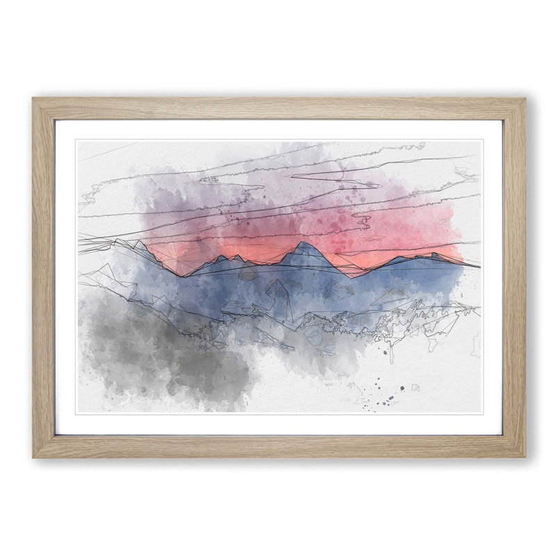 Mountain Ridge Sunset in Abstract - Picture Frame Graphic Art Print, Oak Framed, 27cm H x 36cm W x 2cm D