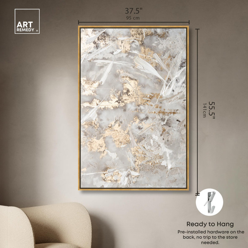 Celestial Gold 2, toile élégante abstraite dorée par Art Remedy, H 55 po x l 37 po, Cadre doré