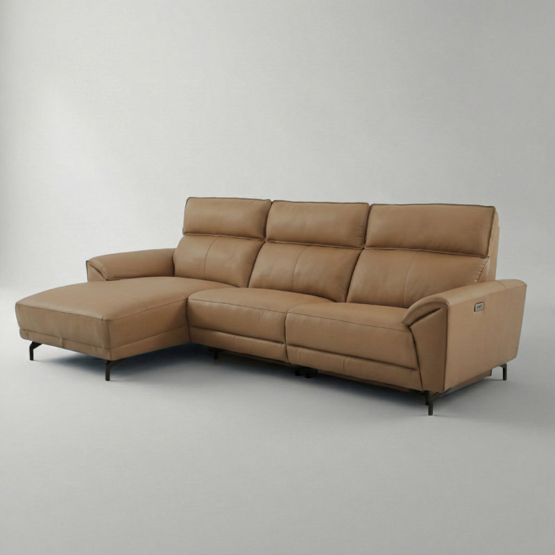 Canapé modulaire surdimensionné avec méridienne Houston, Orienté à gauche (vu de face), Cuir fleur brun clair