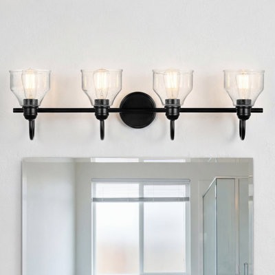 Applique murale Myren noire à 4 lumières avec abat-jour en verre clair à bulles