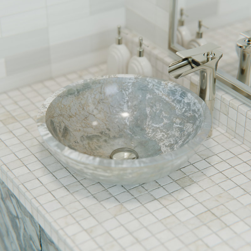 Novatto 17'' Stone Circular Bathroom Sink, Blue Tones