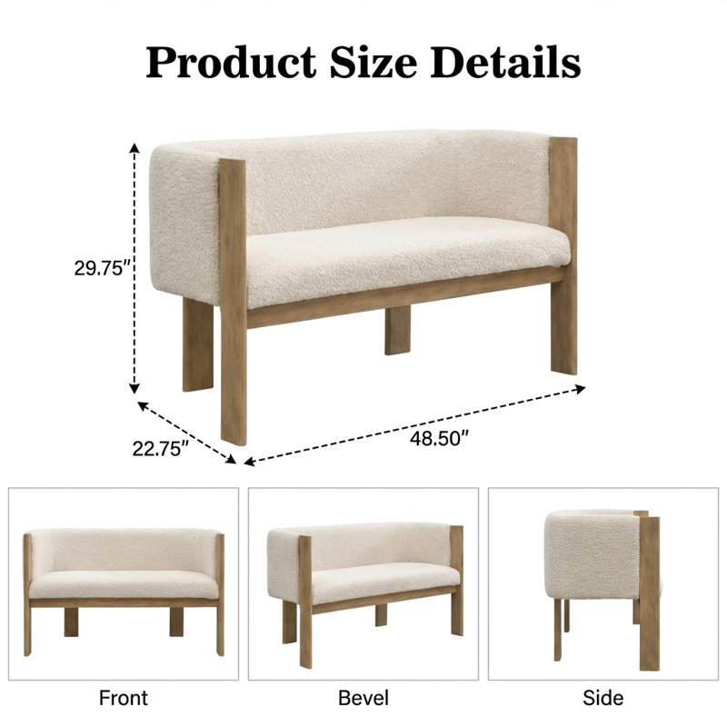 Compact Two-Seater Upholstered Loveseat with Solid Wood Frame and Polyester Fabric, Almond, Natural Ash