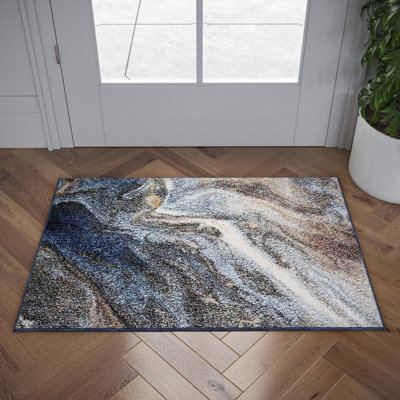 Aba Abstract Blue/Grey/Orange Area Rug