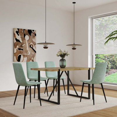 5PCS 55-Inch Modern MDF Dining Set, Mid-Century Wooden Kitchen Table With 4 Upholstered Dining Chairs