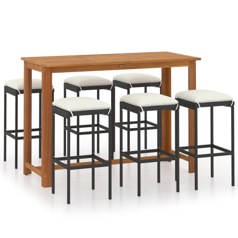 Patio Bar Set Bar Table and Stools Patio Furniture Set with Cushions, 41.34" H x 59.06" L x 27.56" W, Black, White