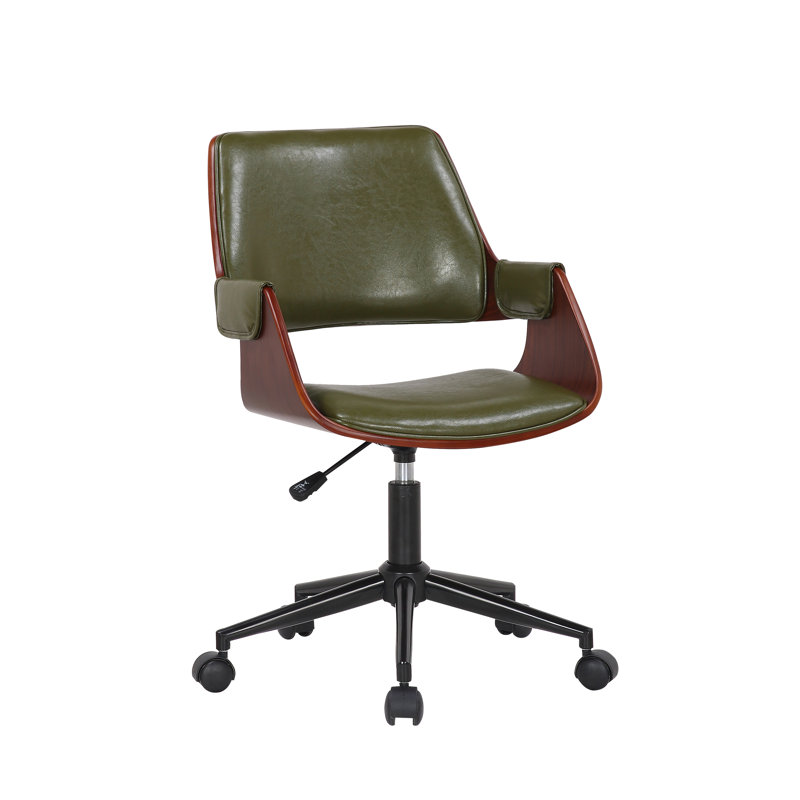Geryon Faux Leather Mid-Century Office Chair, Green