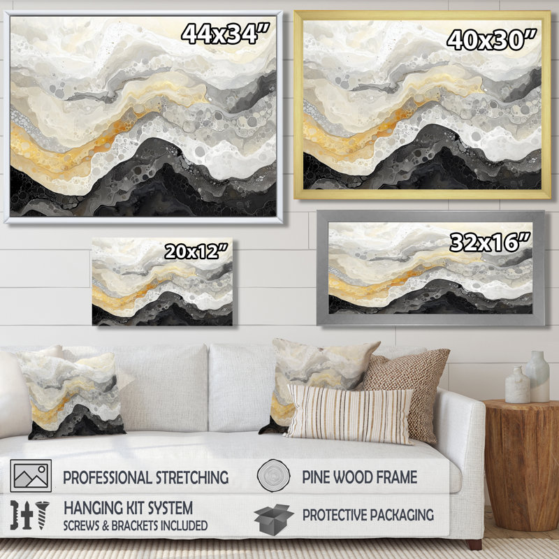 Limones - Abstract Wall Art, Argent argent, H 30 po x l 40 po, Cadre flottant