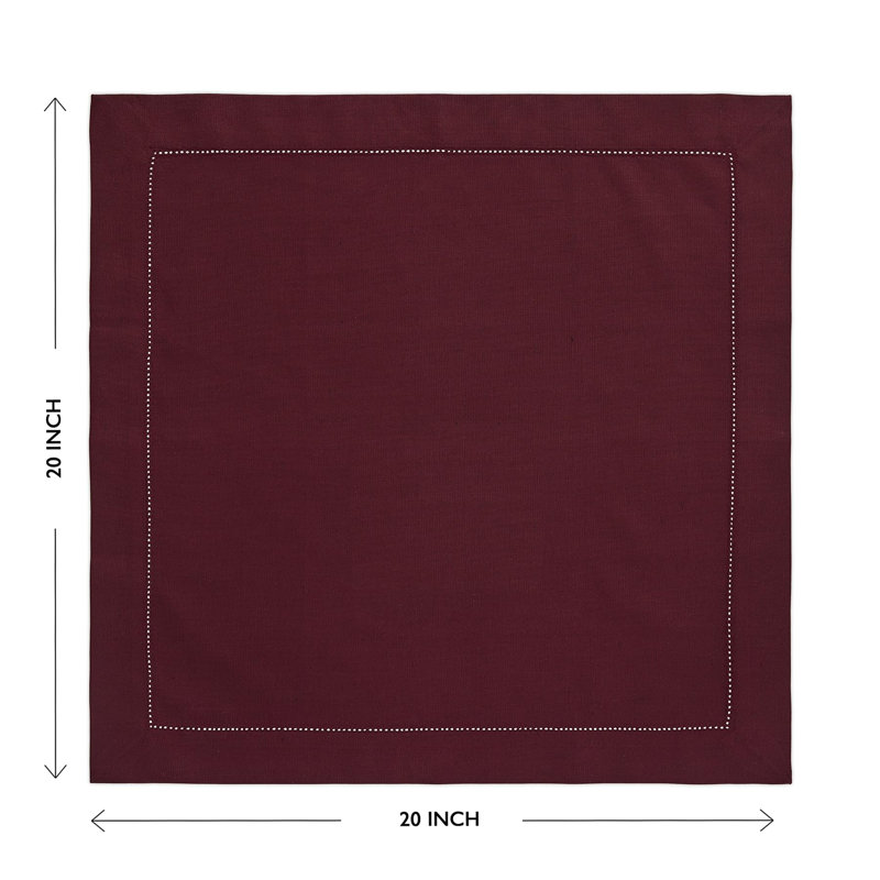 Cotton Linen Hemstitch Dinner Napkins, Wine