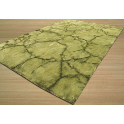 Sleek Cozy Green Hand Knotted Wool Contemporary Abstract Handmade Area Rug