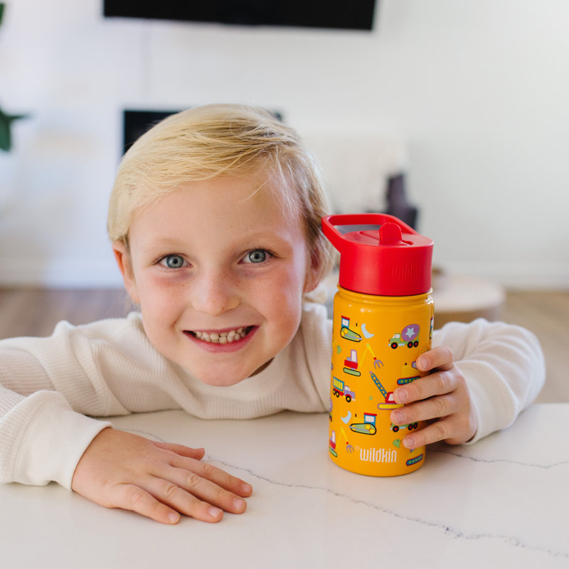 Wildkin Kids 14oz Stainless Steel Water Bottle – BPA-Free, Leakproof, Insulated, Easy-Clean - Under Construction