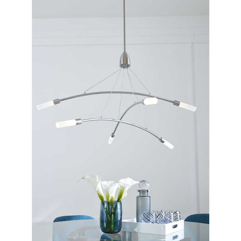 Lustre unique à 6 lumières DEL Besek, Nickel brossé