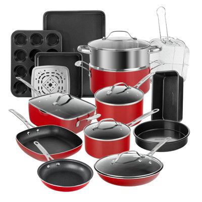 20 Piece Aluminum Non Stick Cookware & Bakeware Set with Ultra Nonstick Surface, Oven & Dishwasher Safe